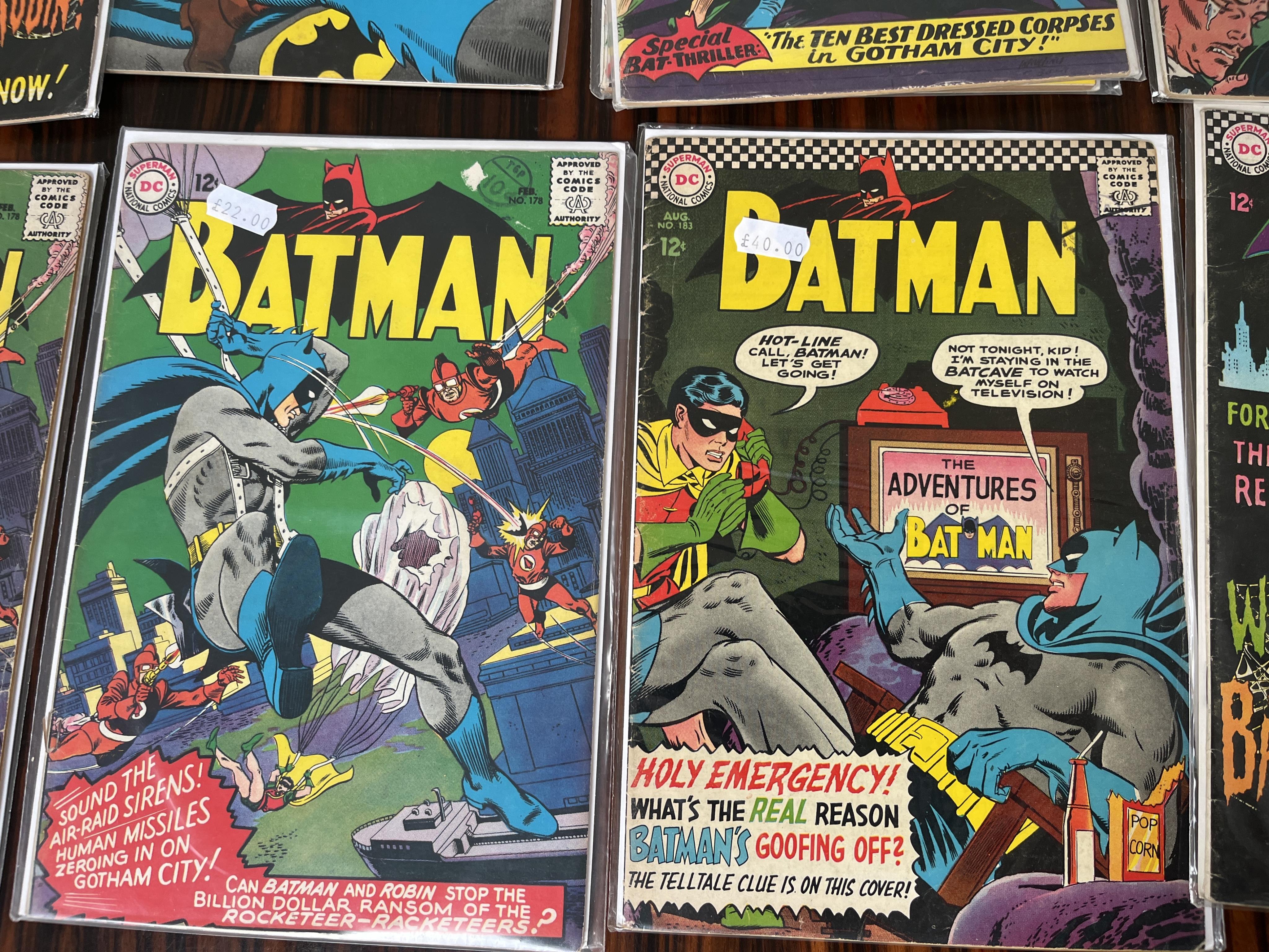 Batman, DC comics, Vol. 1, 1966-1977, 43 issues between #178–283, comprising, #178 x2, #183 [minor key], #184 x3, #186 [minor key], #188 [minor key] x3, #191, #192, #196, #200 [minor key], #202, #204, #205, #207, #209 x2
